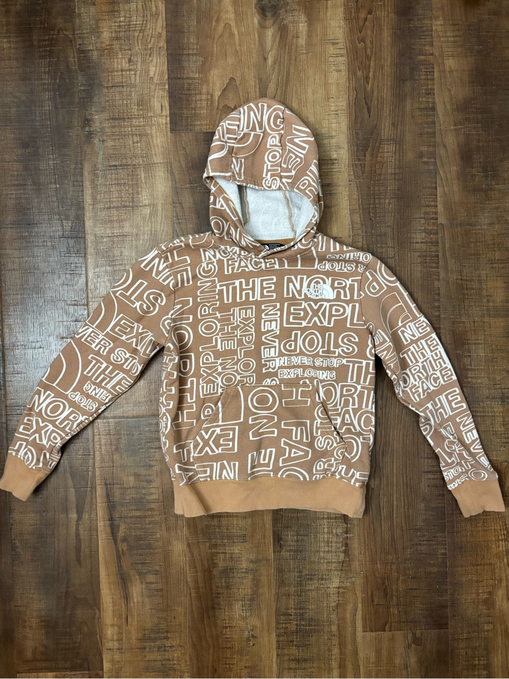 The North Face Tan Logo Graphic Hoodie Boy’s size Medium 8/10 sweatshirt